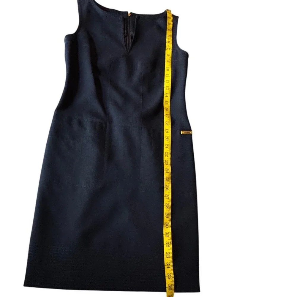 Tory Burch Ola Shift Dress Womens 2 Navy Blue Wool Blend Keyhole Career Workwear